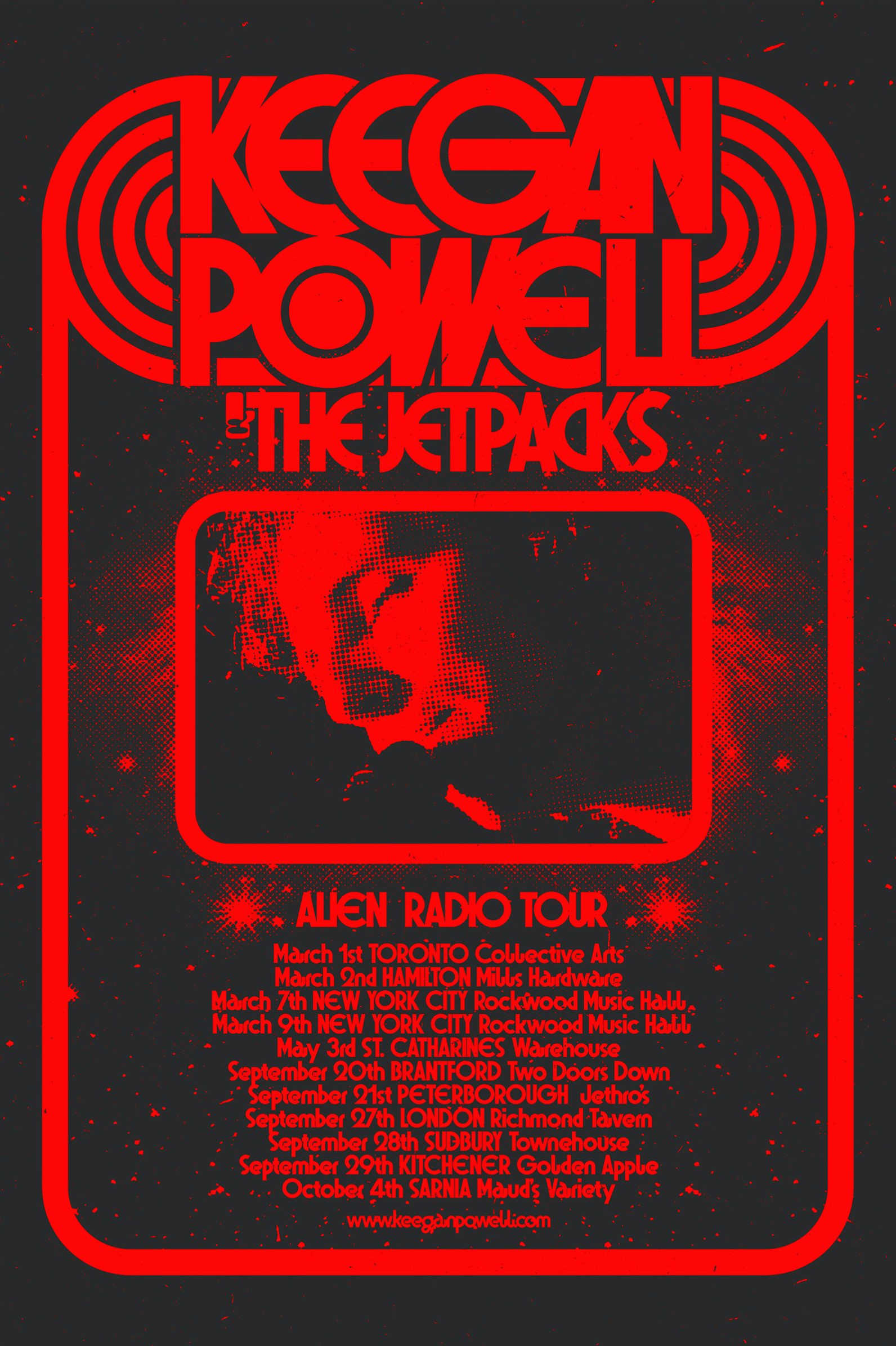 Keegan Powell & The Jetpacks, Alien Radio Tour poster.